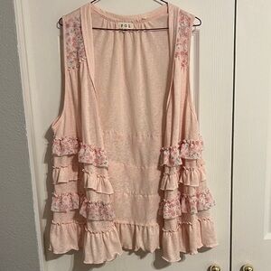 POL Pink Floral Ruffle Vest cardigan